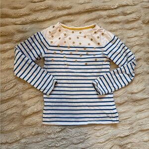 Mini Boden striped long sleeve shirt with sparkly polka dots 💙🟡